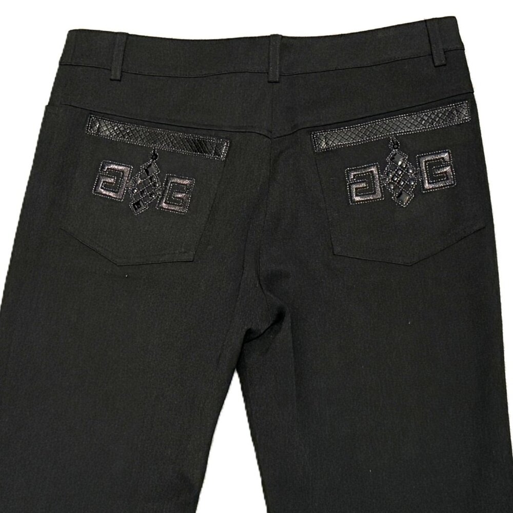 Absolu Paris Vintage Charcoal Gray Pants Stretch Statement Pockets Embroidery 12